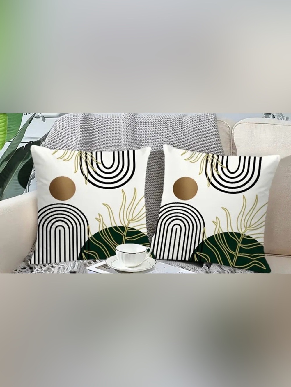 Modern Geometric Accent Pillow Covers in White, Black & Green-18”-NWOT
